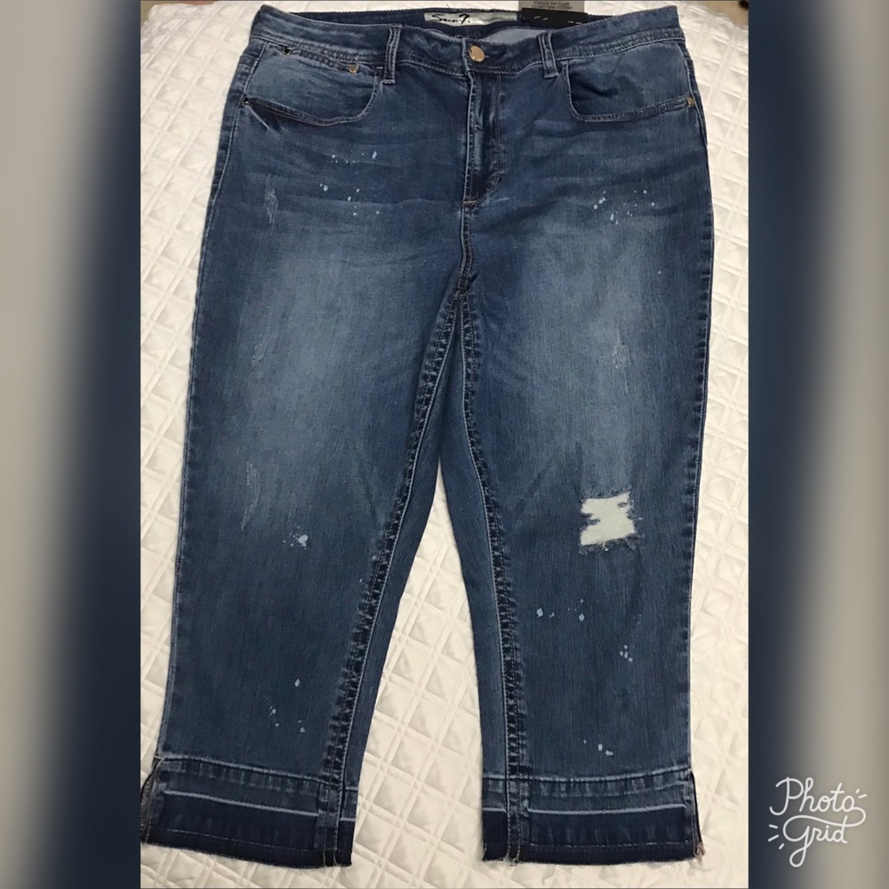 Seven Plus Size Frayed Hem Destroyed Capri Jeans